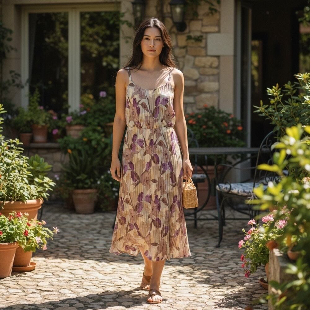 Vince Floral Pleated Midi Dress S NWT $495